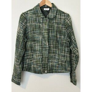 Christopher Banks Women’s Green Tweed Wool Blend Lined Jacket Blazer Size Medium